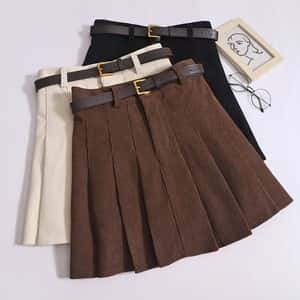 Belted Pleated Mini Skirt