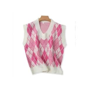 Pink Argyle Knit Vest