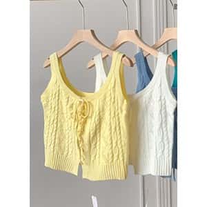 Cable Knit Button Crop Top