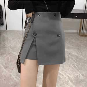 Buttoned Grey Skirt with Inner Shorts