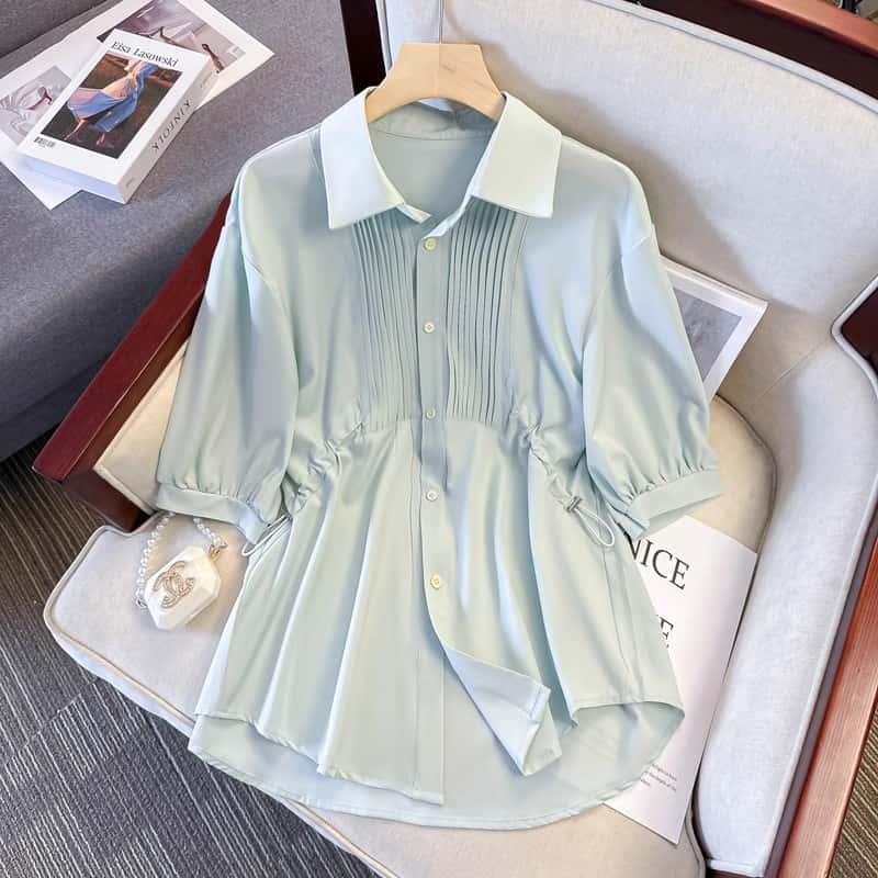 Pleated Mint Green Shirt