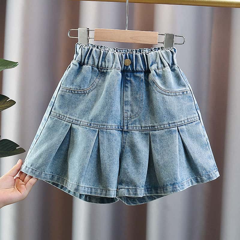 Pleated Denim Shorts