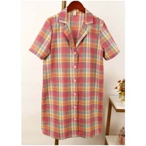 Colorful Plaid Shirt Dress