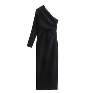 Elegant One-Shoulder Black Dress