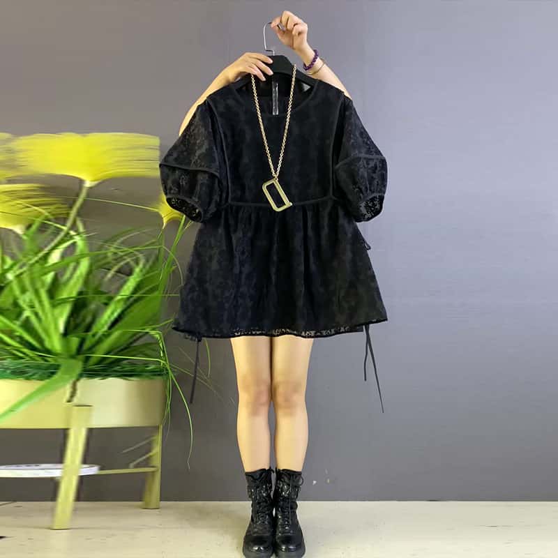Black Puff Sleeve Mini Dress