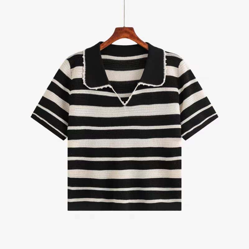 Striped Knit Polo Shirt