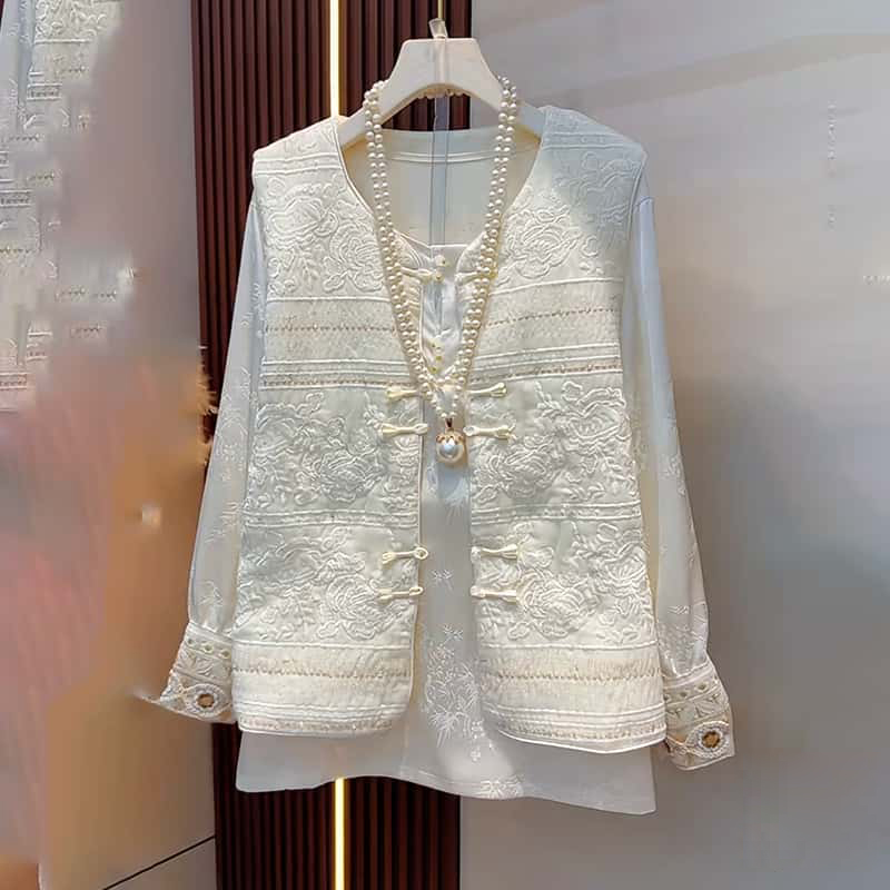 Embroidered White Vest Blouse