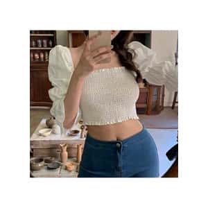 Smocked Puff Sleeve Crop Top